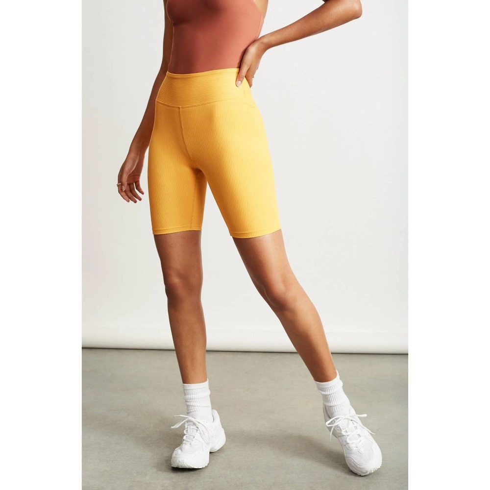 Year of Ours x Bandier Yellow Ribbed Bike Shorts